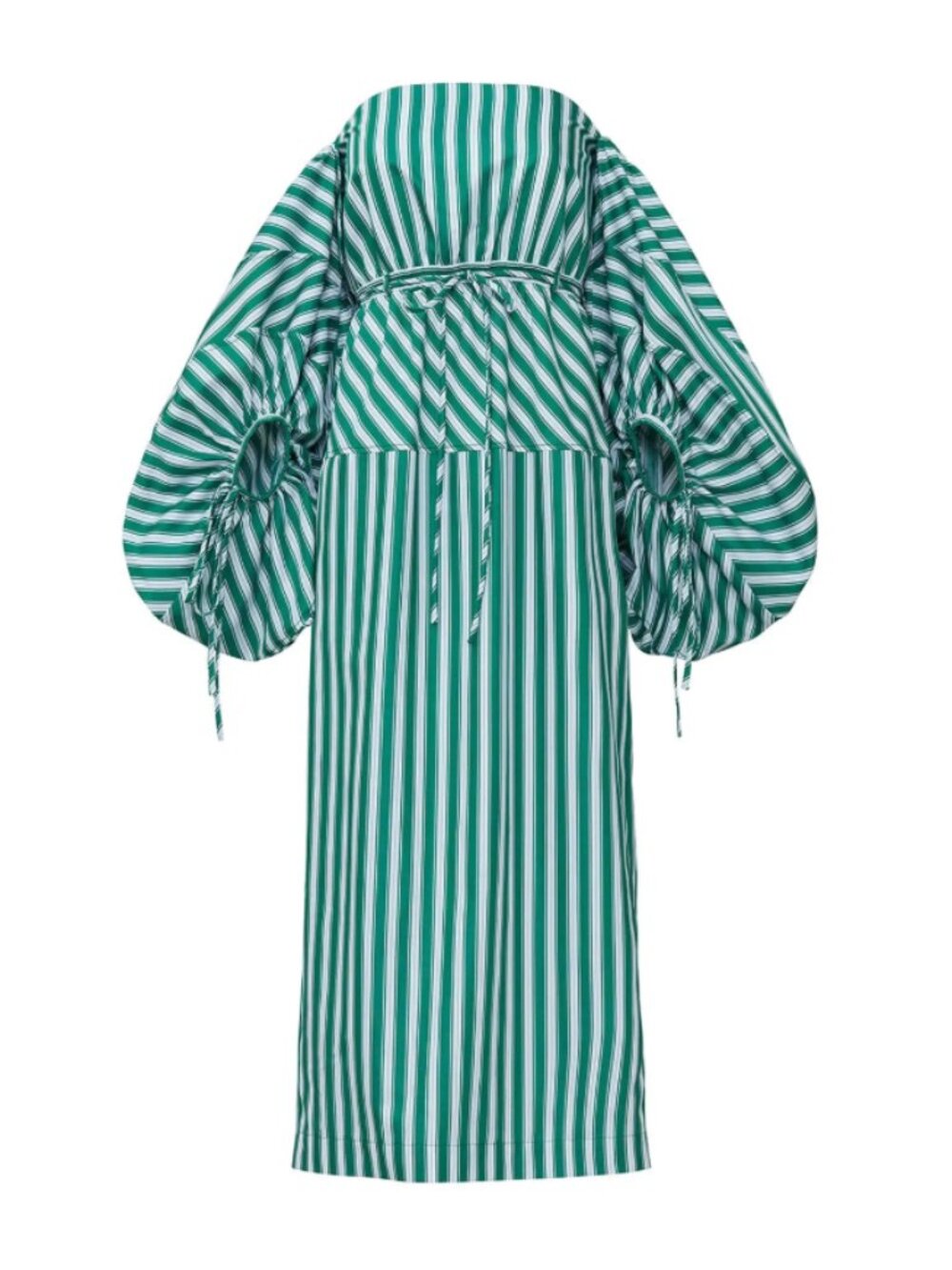 Rosie Assoulin Balloon-Sleeved Striped Cotton Strapless Midi Dress